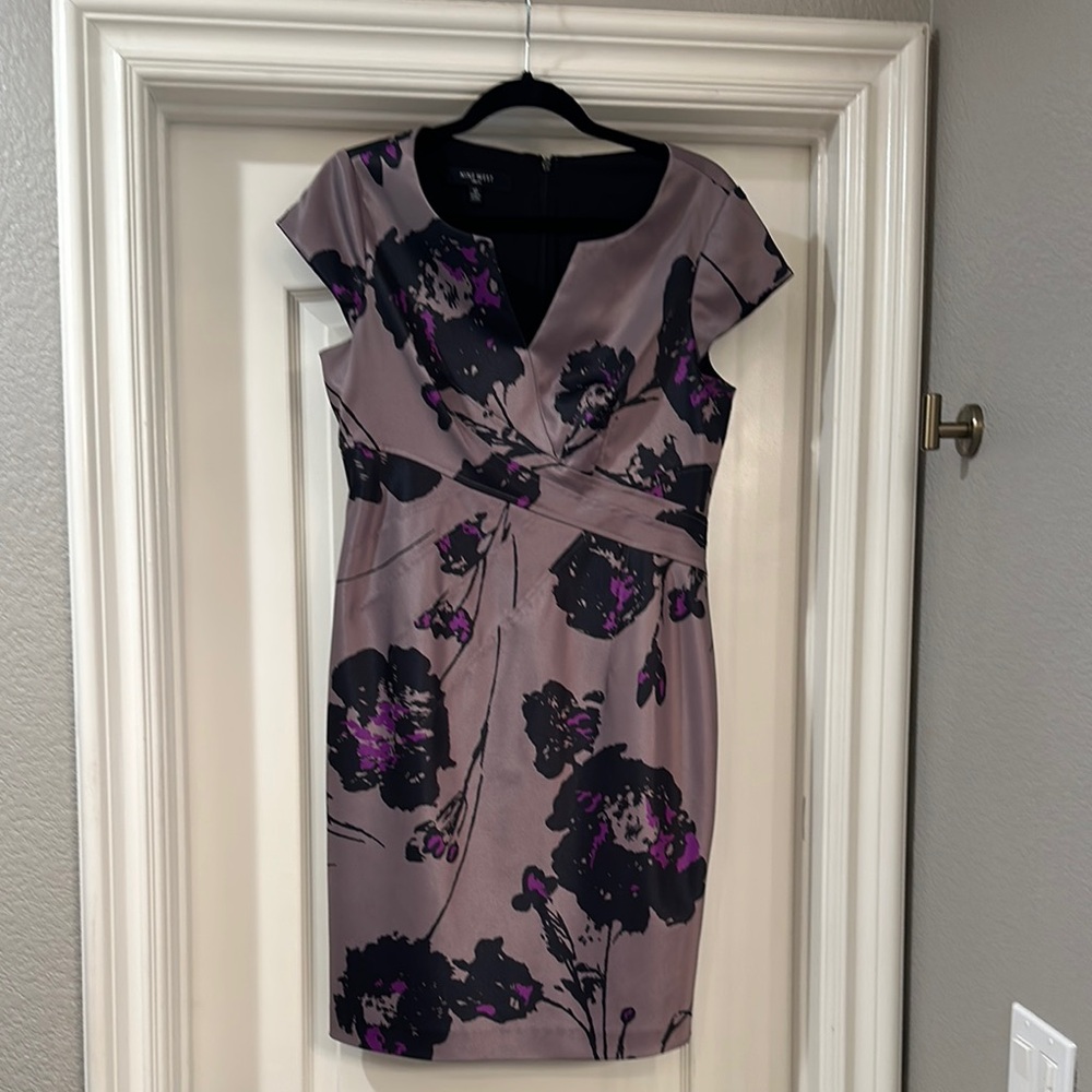 Nine West Floral Purple and Black Dress